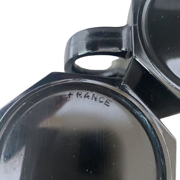 ARCOROC Mugs Set of 2 Black Glass Made in France Modern Octagonal - Picture 4 of 9